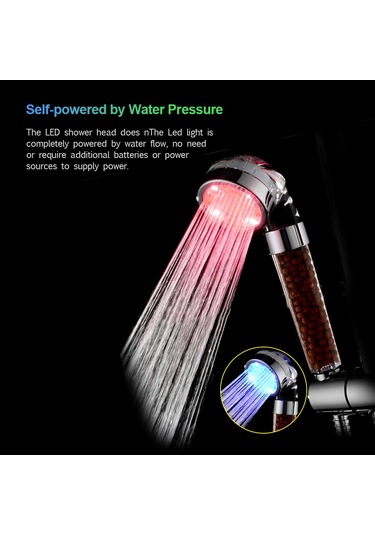 Konesam Led Işıklı Negatif İyonlu Duş Başlığı - Su Akışı İle Çalışır, Renkli Işık Ve Su Temizleme Özelliği Çok Renkli