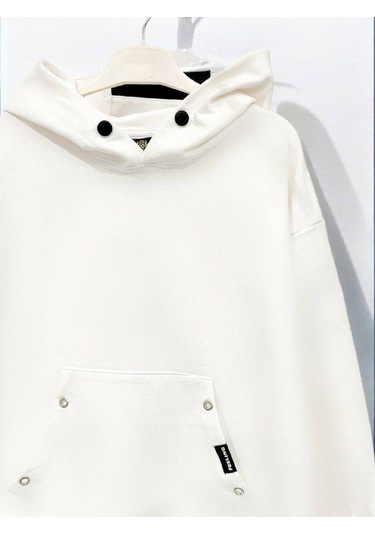 Çocuk Çıtçıt Detaylı Kapüşonlu Pamuklu Sweatshirt-14837 Ekru