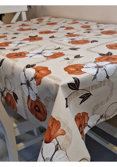 Elyaflı Pvc Muşamba - Desenli Silinebilir Masa Örtüsü Turuncu Turuncu