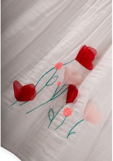 Cigit Organik Çiçek Nakışlı Elbise 1-6 Yaş Ekru Ekru