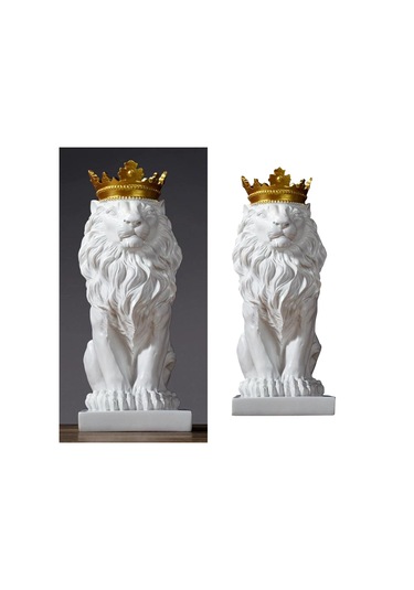 Suntek Aslan Heykeli Vahşi Hayvan Süs Reçine Ev Heykel Beyaz
