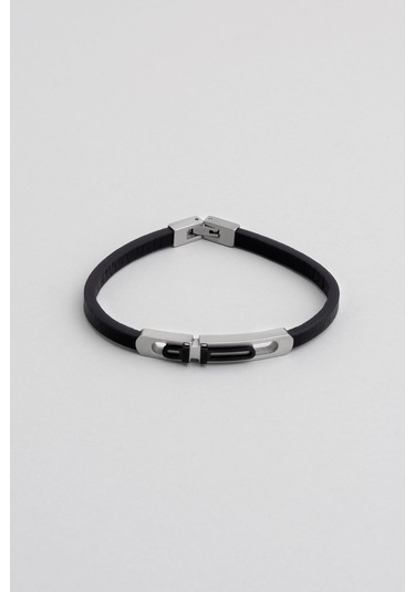 So Chic Metal Detaylı Erkek Deri Bileklik Çelik