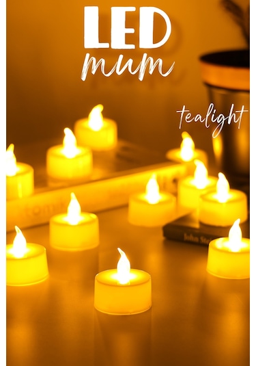 12 Adet Led Mum Tealight Mini Dumansız Pilli Alevli Dekoratif Yapay Mum Işıldak Beyaz 1036-2 Beyaz
