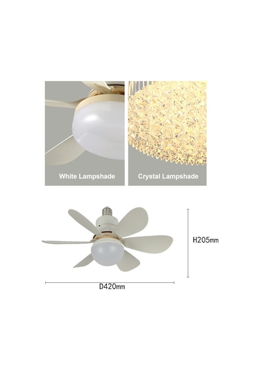 Symbee Ev Çocuk Odası Yatak Odası Kullanıma Uygun Led Fan Lambası, Kum Saçı Akrilik/kristal Abajur Seçenekli, 30w E27, Uzakdan Kumanda İle Sürekli Işık Ayarlama, 42cm Çap