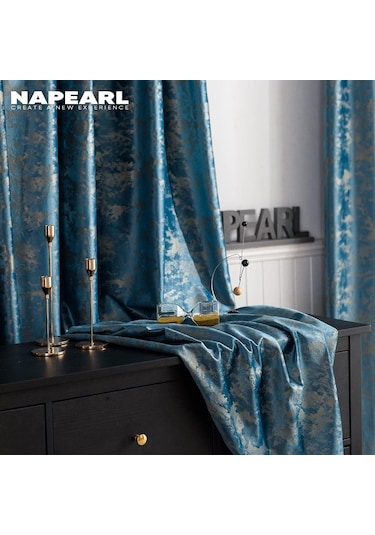 Mavi 1 Pc Napearl 80% Karartma Perdeleri Ev Dekor Lüks Lüks Gölge Oturma Odası Yatak Odası Mavi