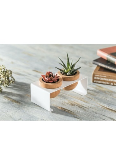Halohope Metal Stantlı 2'li Skulent Saksısı Beyaz Saksılık