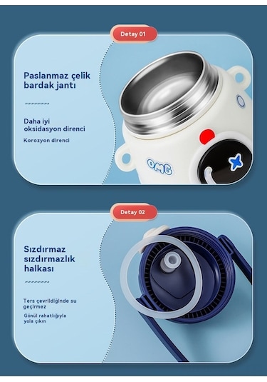 Skycity Uzaylı Desenli 850ml Termos Bardak, Pipetli Su Kâsesi, Yıldızlı Mavi Büyük Kupa + Sticker + 3d Yapıştırıcı MAvi