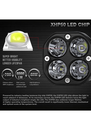 Vkemall 3 İnç Suv Kamyon Araç Işığı - 40w 4000lm Led Fener, Ip67 Su Geçirmez, Beyaz Işık Tekli Paket