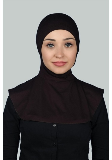 Kadın Tesettür Pratik Boyunluklu Hijab - Sporcu Bone Koyu Kahverengi