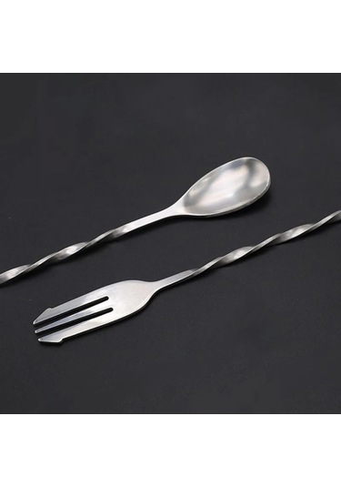 Perlotus 304 Çelik 32 Cm Çift Başlı Burgulu Barmen Kokteyl Karıştırma Kaşığı Gümüş