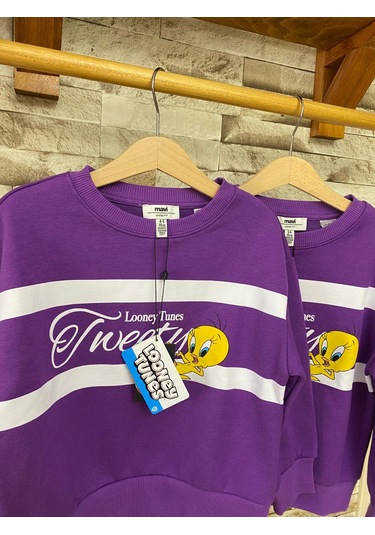 Aysbebe Tweety Baskılı Kız Çocuk Sweatshirt Mor AY-M7S10073-70633