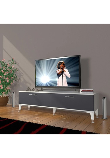 Decoraktiv Eko 140 Mdf Std Silver Tv Ünitesi Tv Sehpası - Beyaz - Antrasit Beyaz - Antrasit