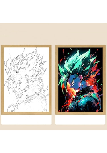 Anime Figürü Dragon Ball Işık Çerçevesi Led Gece Lambası Goku Vegeta 8 Çok Renkli