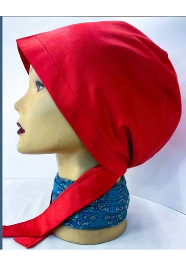 Medikal Tesettür Bone & Cerrahi Tesettür Bone Düz Kırmızı Renk Hastane, Sağlıkçı Bonesi Kırmızı