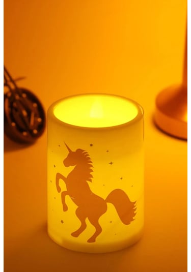 3lü Unicorn Led Mum Bardak Tipi Pilli Dumansız Alevli Dekoratif Yapay Mum 10 Cm Beyaz