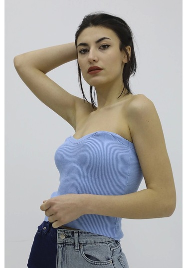 Likralı Triko Büstiyer Mavi - P-019895 Çok Renkli