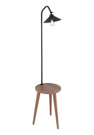 Clifferd Siyah Başlıklı Ahşap Sehpalı Modern Ayaklı Abajur Lamba Ahşap Lambader