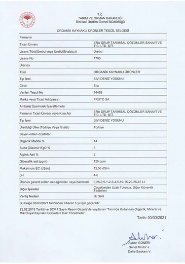 Furot Sa Deniz Yosunu Ve Amino Asit İçerikli Sıvı Gübre