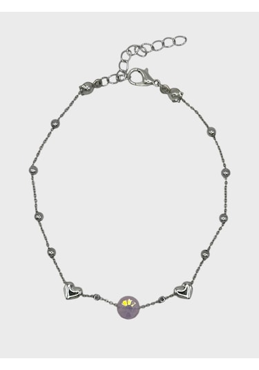 Arnes Jewelry Çelik Zirkon Taşlı Kalpli Dorikalı Halhal Ar595nes Silver