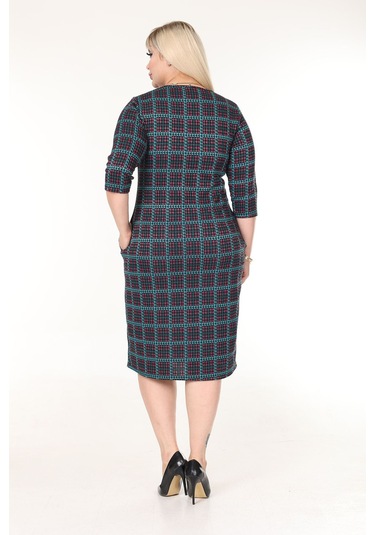 Çift Cepli Kışlık Büyük Beden Esnek Elbise 1a-2633 Desenli