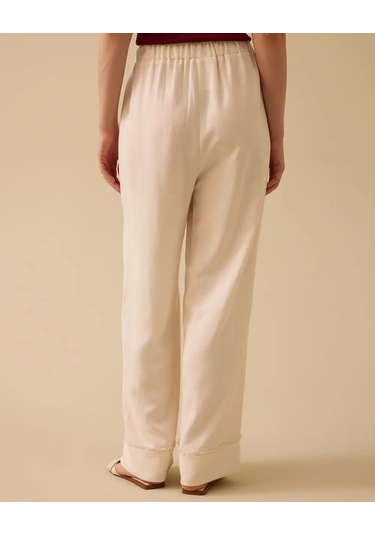 Scl Minimalist Oversize Kadın Pantolon - Geniş Paça Midi Bej