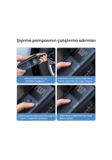 Rocoren 150psı 4000mah Şarjlı Taşınabilir Hava Pompası Araç Lastik, Bisiklet, Top Şişirme Powerbank+led Lamba+lcd Ekran