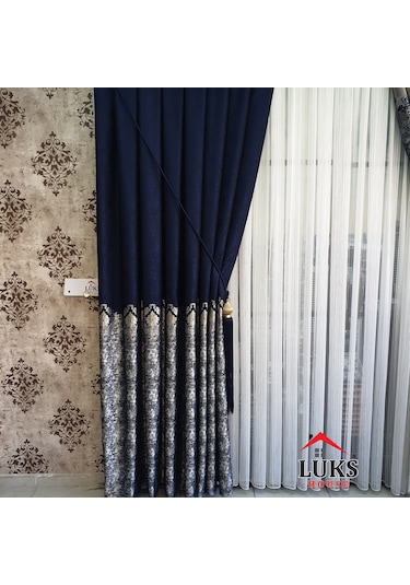 Lüks Lacivert Fon Pano Perde Sık Pile Tek Kanat-modern House 215 Lacivert