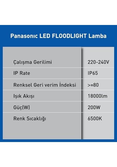 Panasonic Led Floodlight 200w 18000lm 6500k Kelvin-beyaz Işık Çok Renkli