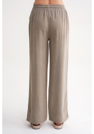 4629 Kadın Bol Paça Yüksek Bel Viskon Palazzo Pantolon Toprak Toprak