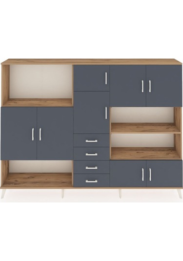 Arges Dolap 9 Raflı 4 Çekmeceli 8 Kapaklı 220x30x163 Çam-antrasit Çam-antrasit