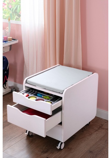 Creo Mobili Çekmeceli Tekerlekli Sirius Keson, Oturulabilir Ofis Ve Ev Komodini, Beyaz/beyaz