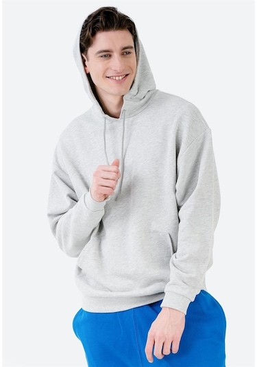 Jahr Marc Önü Cepli Kapüşonlu Gri Büyük Beden Erkek Sweatshirt