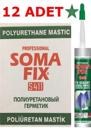 12 Adet 280 Ml Gri Somafix Poliüretan Mastik Dış Cephe Pu Koli Gri