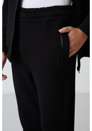 Tommy Life Siyah Pamuklu Kalın İçi Tüylü Yumuşak Dokulu Standart Fit Nakışlı Erkek Çocuk Eşofman Takım - 11240 Siyah