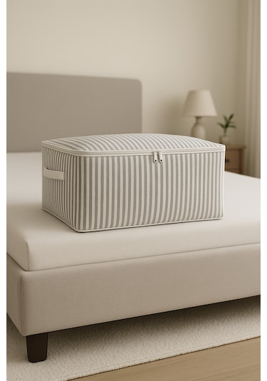 8 Li Antrasit Çizgili Baza Altı Çekyat Hurç 60 40 22 Cm Çizgili