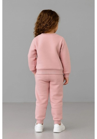 Luck Kalpli %100 Pamuk Çocuk Eşofman Takımı Gül Kurusu