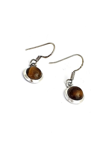 Kaplan Gözü Taşlı 925 Ayar Gümüş Küpe