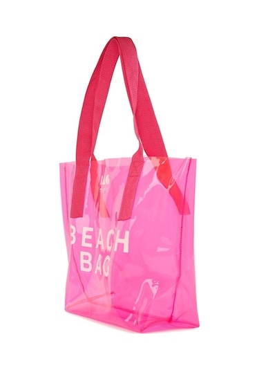 Bagmori Beach Bag Baskılı Şeffaf Plaj Çantası Fuşya