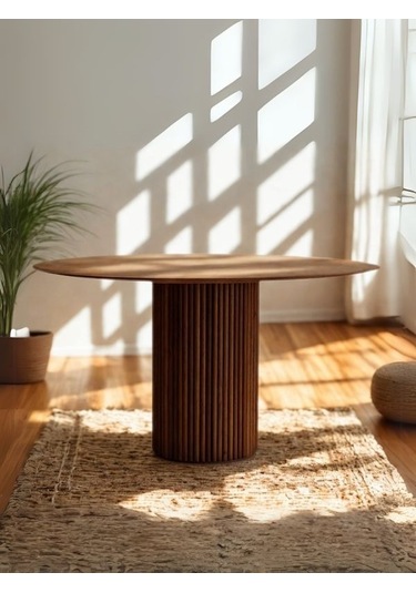 Breeze Yuvarlak Ahşap Bohem Masa 130x130 Beyaz