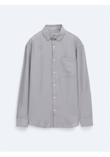 Kip Lila Düz Oversize Fit Dokuma Casual Gömlek Lila