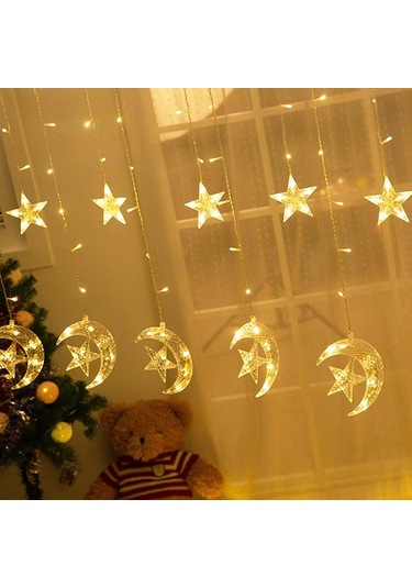 Ay Yıldız Dekoratif Saçak Perde Led Fişli Günışığı 3 x 1 M