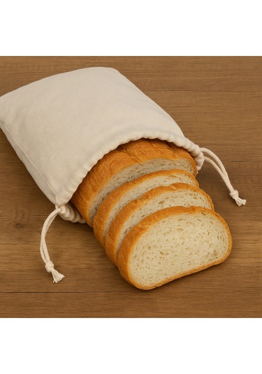 Ham Bez Ekmek Saklama Torbası 30x35 Cm Nefes Alabilir Ham Kumaş, Ağzı Büzgülü Bej