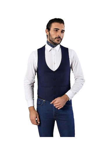 Wessi Saat Cepli Indigo Polyviskon Tek Yelek 001