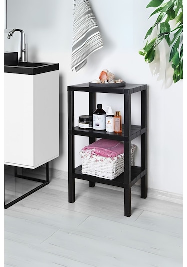 3 Raflı Dikey Raf Düzenleyici Plastik Raf Ünitesi Siyah, Kitaplık Siyah