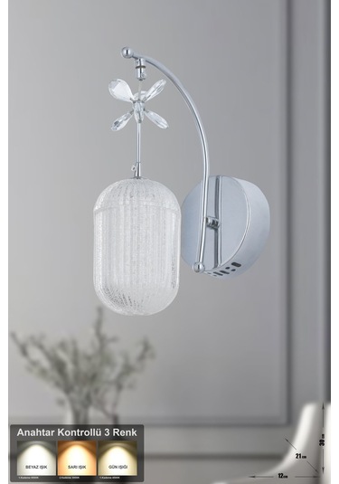 Motta Power Ledli Modern Lüks Duvar Aplik 3 Renk Sarı-beyaz-gün İşığı - Krom Krom