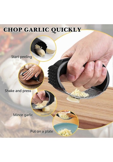 Paslanmaz Çelik Sarımsak Presi, 2024 Mutfak Sarımsak Presi Kırıcı Soyucu Ve Temizleme Fırçası İle Mutfak Alet Seti, Sarımsak Ezmek İçin Mutfak Aletleri Siyah