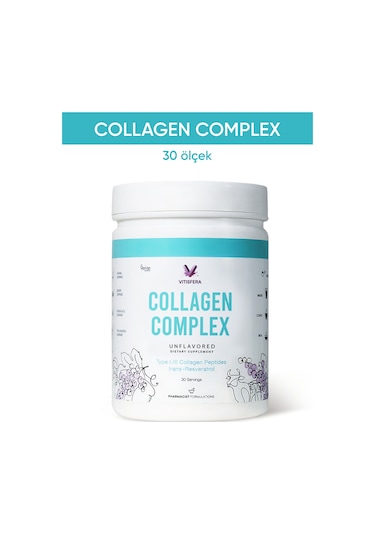 Vitisfera Collagen Complex- %100 Saf, Doğal Tip I-ııı Çift Hidrolize Kolajen Peptitleri + Trans Resveratrol İçeren Gıda Takviyesi Nötr Tat, Şekersiz