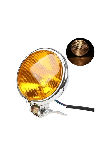 Youtek 12v 35w Metalik Klasik Motosiklet Ön Farı, 5 İnç Dairesel, Sarı Işık, Yüksek Parlaklık, Evrensel Uyumlu, Kolay Kurulum