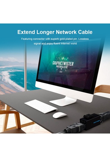 Geeksen Ventıon Rj45 Ağ Kablosu Çoğaltıcı, Cat5 Ağ Kablosunu Uzatmak İçin Altın Kaplı Pin Ve Abs Malzeme İle Dayanıklı Bağlantı Ünitesi Siyah