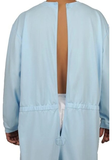 Caretex Yuvarlak Yaka Sırt Fermuarlı Hasta Bakım Tulumu Mavi